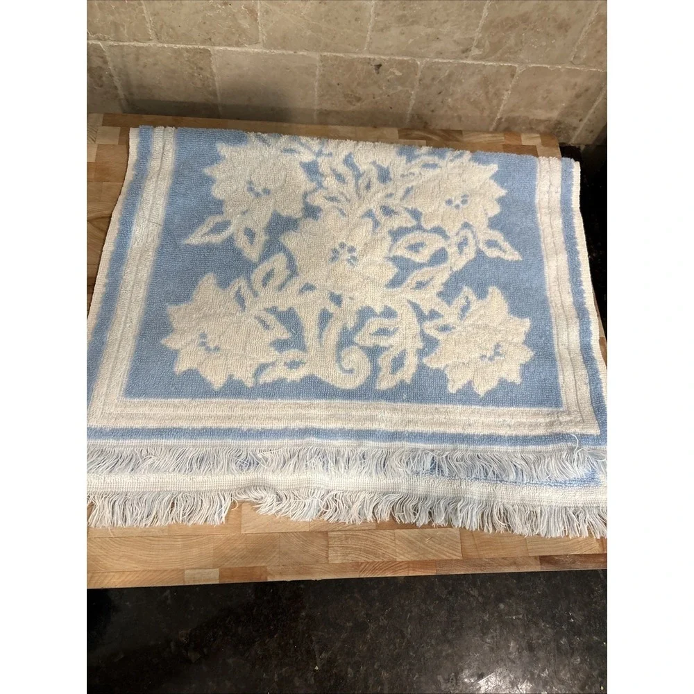 2 Vintage Fieldcrest Cotton Hand Dish Towel Blue Flowers Cottagecore Grandmacore